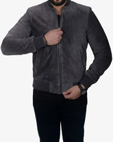 Grey Suede Bomber Jacket for Men